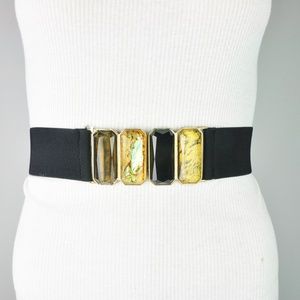 Adia Kibur Black Gold Color Wide Strech Gem Belt